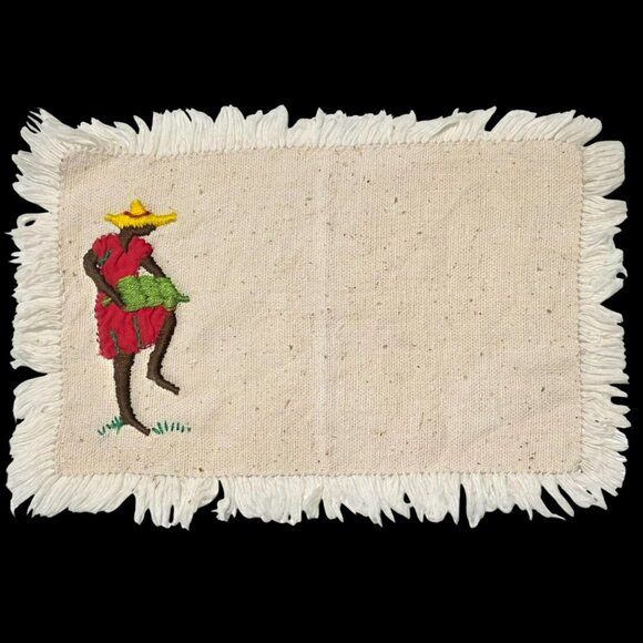 6 Vintage Caribbean Jamaican Napkins Embroidered Woman Man Basket Bananas Fringe - Picture 7 of 15